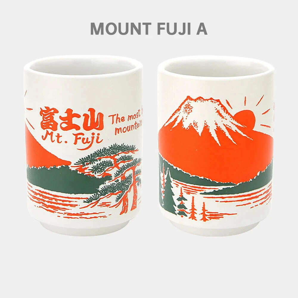 KIMLUD, Japanese Impression Ceramic Mugs 300ml Tea Wine Sushi Sake Cup Funny Family Restaurant Decoration Travel Gift for Friends, Mount Fuji A / 300ml, KIMLUD APPAREL - Womens Clothes
