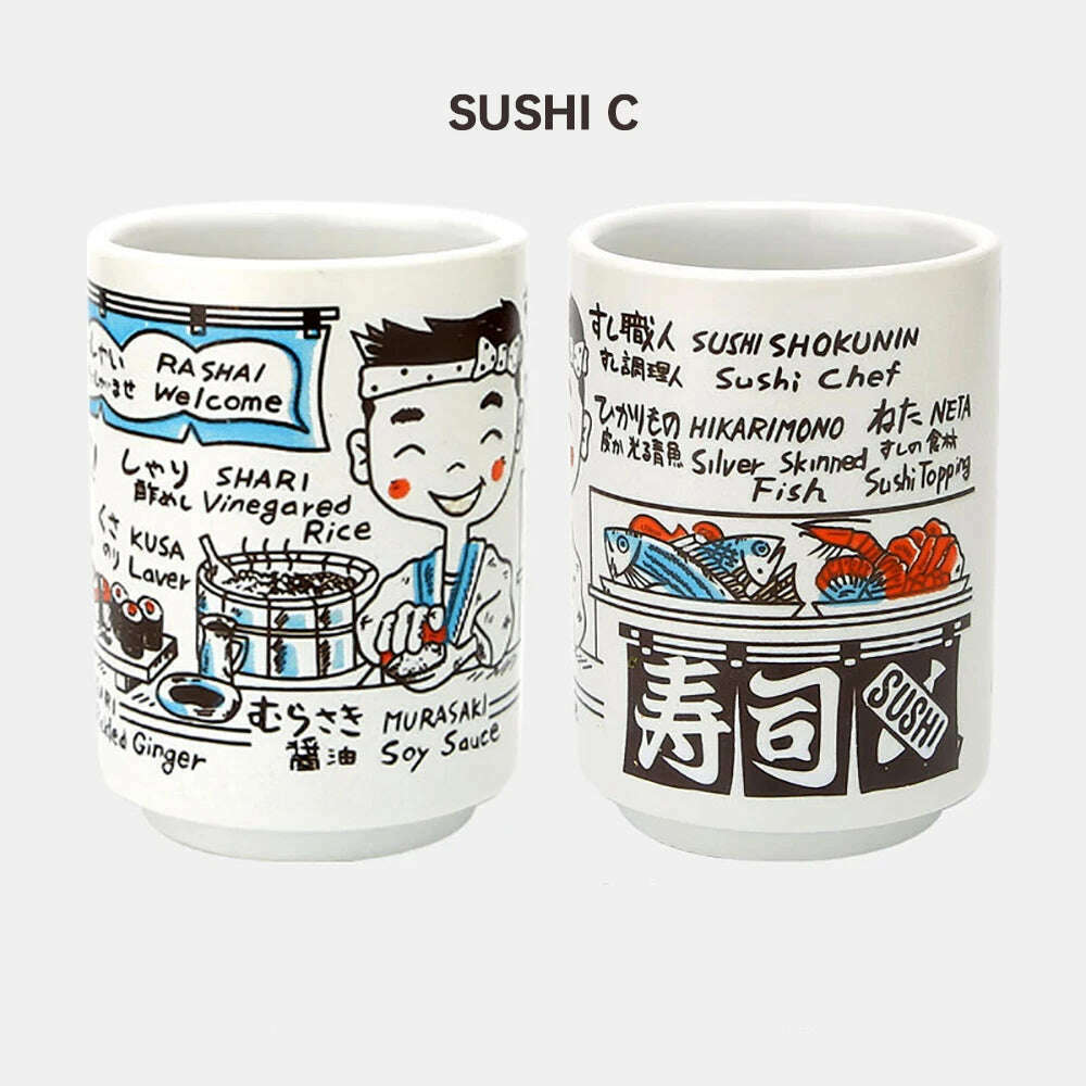 KIMLUD, Japanese Impression Ceramic Mugs 300ml Tea Wine Sushi Sake Cup Funny Family Restaurant Decoration Travel Gift for Friends, Sushi C / 300ml, KIMLUD APPAREL - Womens Clothes