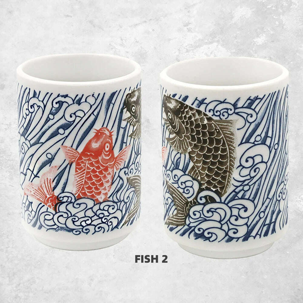 KIMLUD, Japanese Impression Ceramic Mugs 300ml Tea Wine Sushi Sake Cup Funny Family Restaurant Decoration Travel Gift for Friends, FISH 2 / 300ml, KIMLUD APPAREL - Womens Clothes