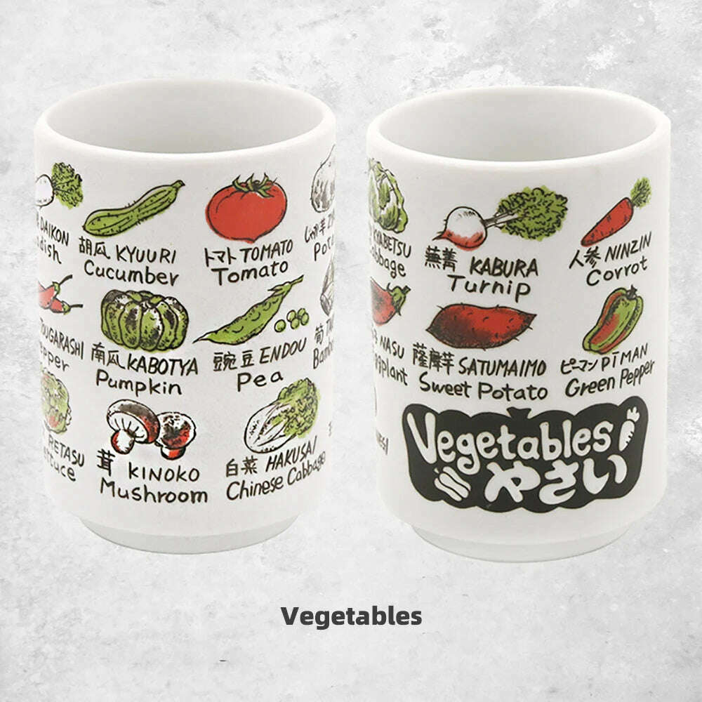 KIMLUD, Japanese Impression Ceramic Mugs 300ml Tea Wine Sushi Sake Cup Funny Family Restaurant Decoration Travel Gift for Friends, Vegetables / 300ml, KIMLUD APPAREL - Womens Clothes