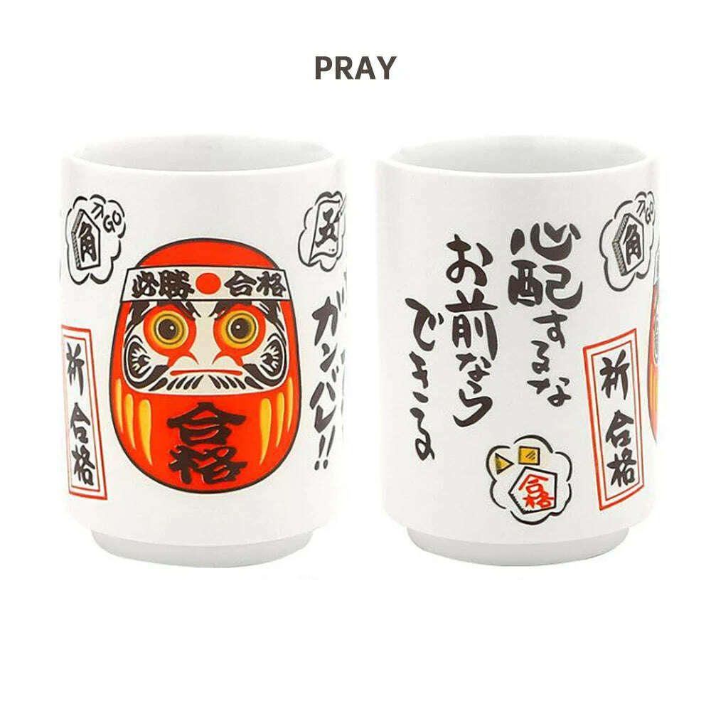 KIMLUD, Japanese Impression Ceramic Mugs 300ml Tea Wine Sushi Sake Cup Funny Family Restaurant Decoration Travel Gift for Friends, Pray / 300ml, KIMLUD APPAREL - Womens Clothes