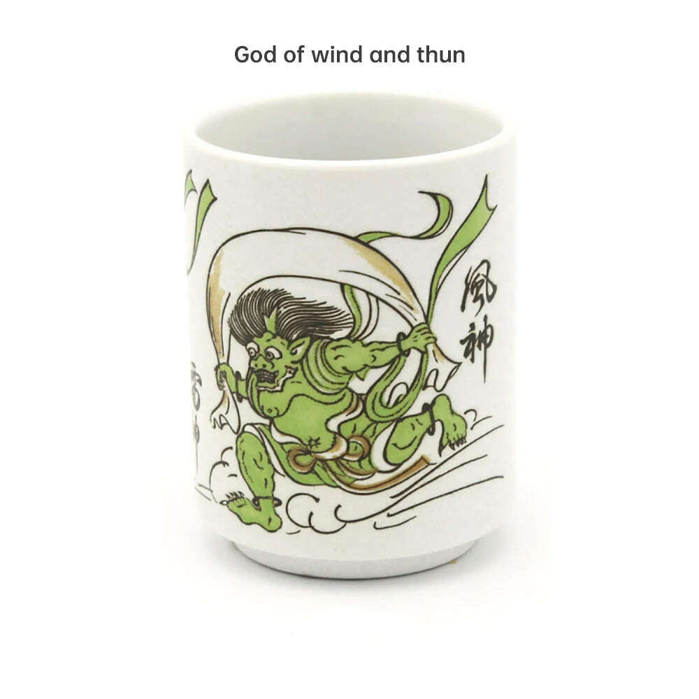 KIMLUD, Japanese Impression Ceramic Mugs 300ml Tea Wine Sushi Sake Cup Funny Family Restaurant Decoration Travel Gift for Friends, God of wind and thun / 300ml, KIMLUD APPAREL - Womens Clothes