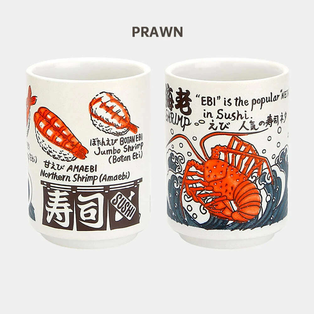 KIMLUD, Japanese Impression Ceramic Mugs 300ml Tea Wine Sushi Sake Cup Funny Family Restaurant Decoration Travel Gift for Friends, Prawn / 300ml, KIMLUD APPAREL - Womens Clothes