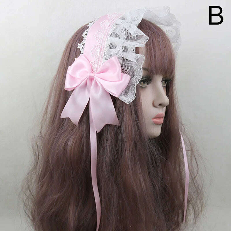 Japanese Lace Bow Ribbon Lolita Headdress Sweet Headband Cute Hair Clips Soft Headpiece Girl Anime Cosplay Hair Accessories - KIMLUD