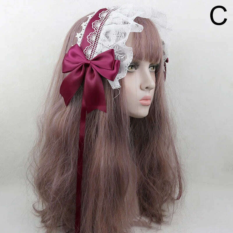 Japanese Lace Bow Ribbon Lolita Headdress Sweet Headband Cute Hair Clips Soft Headpiece Girl Anime Cosplay Hair Accessories - KIMLUD