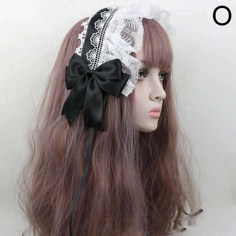 Japanese Lace Bow Ribbon Lolita Headdress Sweet Headband Cute Hair Clips Soft Headpiece Girl Anime Cosplay Hair Accessories - KIMLUD