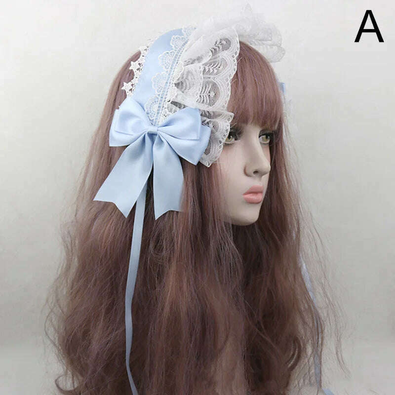 Japanese Lace Bow Ribbon Lolita Headdress Sweet Headband Cute Hair Clips Soft Headpiece Girl Anime Cosplay Hair Accessories - KIMLUD