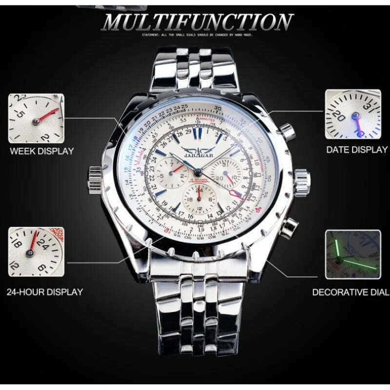 KIMLUD, JARAGAR 212 Men's Fashion Automatic Mechanical Watches Leisure Hollowing Dial Chronograph Luminous Multifunctional Wristwatch, KIMLUD Womens Clothes