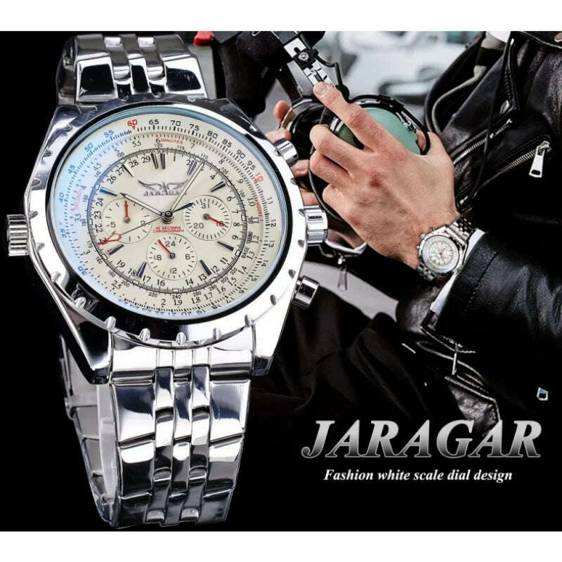 KIMLUD, JARAGAR 212 Men's Fashion Automatic Mechanical Watches Leisure Hollowing Dial Chronograph Luminous Multifunctional Wristwatch, KIMLUD Womens Clothes