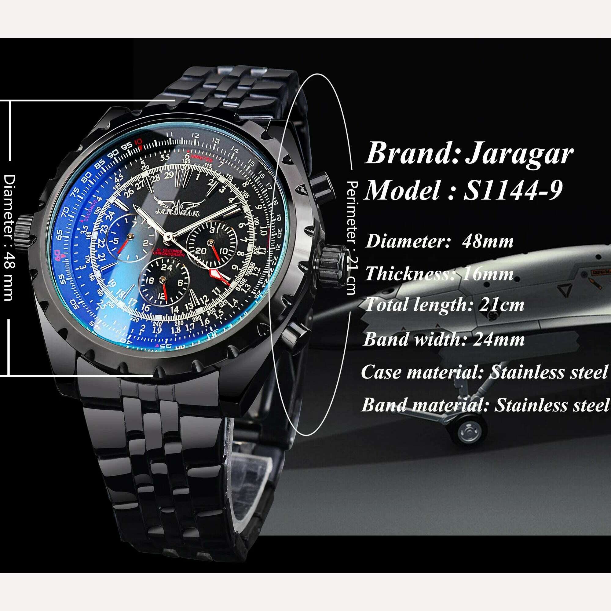 KIMLUD, Jaragar 3 Dial Men's Automatic Watch Stainless Steel Mechanical Men's watches Date Week Display Luminous Wristwatch Blue Glass, KIMLUD Womens Clothes