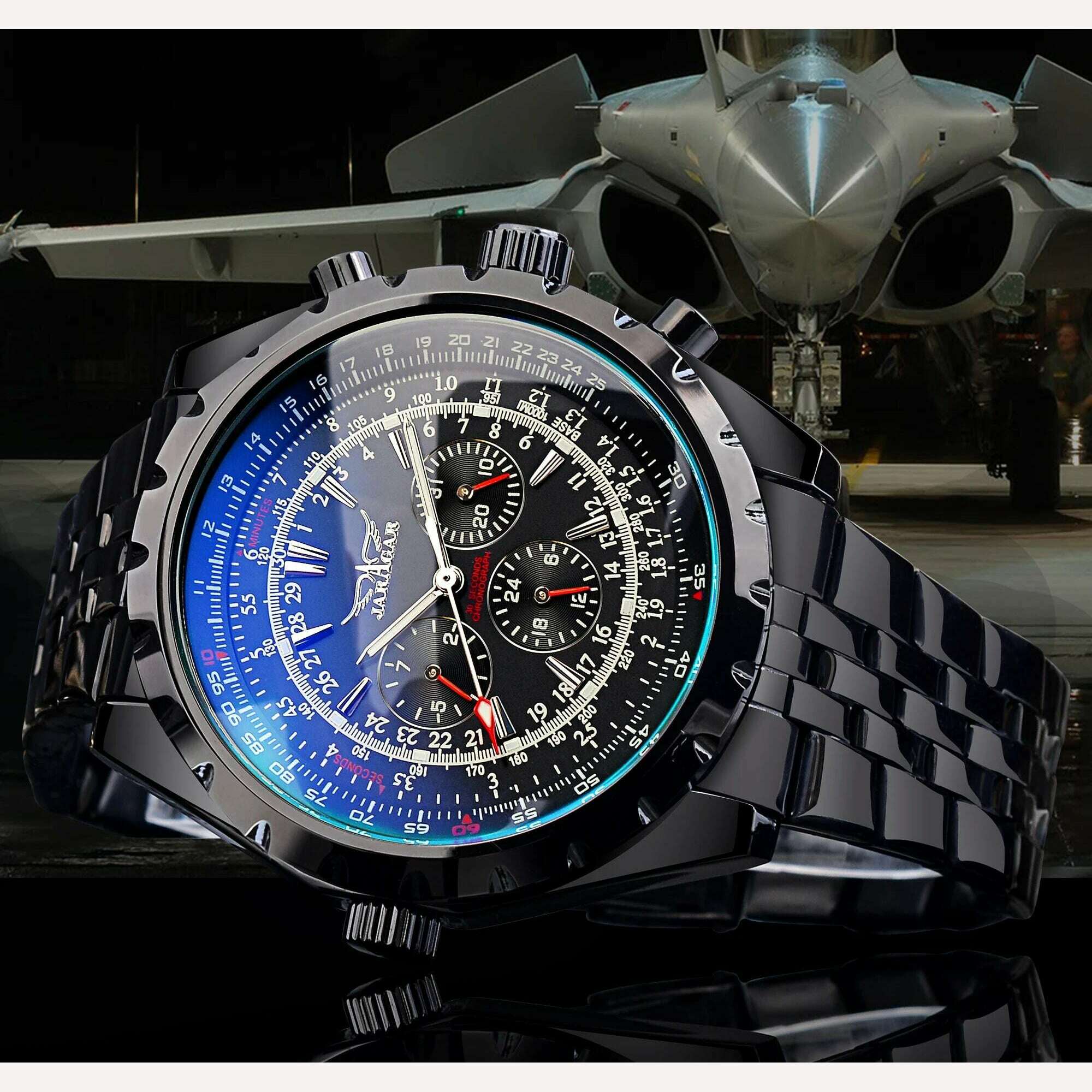 KIMLUD, Jaragar 3 Dial Men's Automatic Watch Stainless Steel Mechanical Men's watches Date Week Display Luminous Wristwatch Blue Glass, KIMLUD Womens Clothes