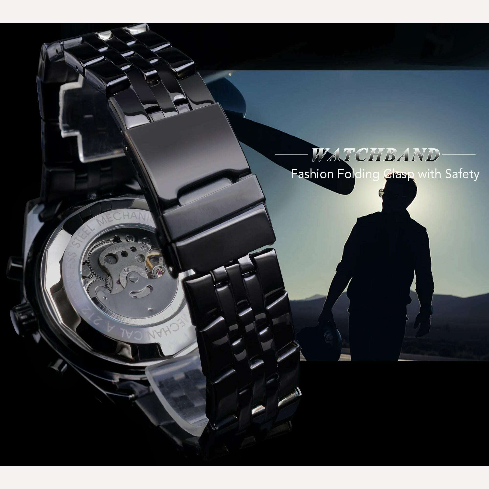 KIMLUD, Jaragar 3 Dial Men's Automatic Watch Stainless Steel Mechanical Men's watches Date Week Display Luminous Wristwatch Blue Glass, KIMLUD Womens Clothes