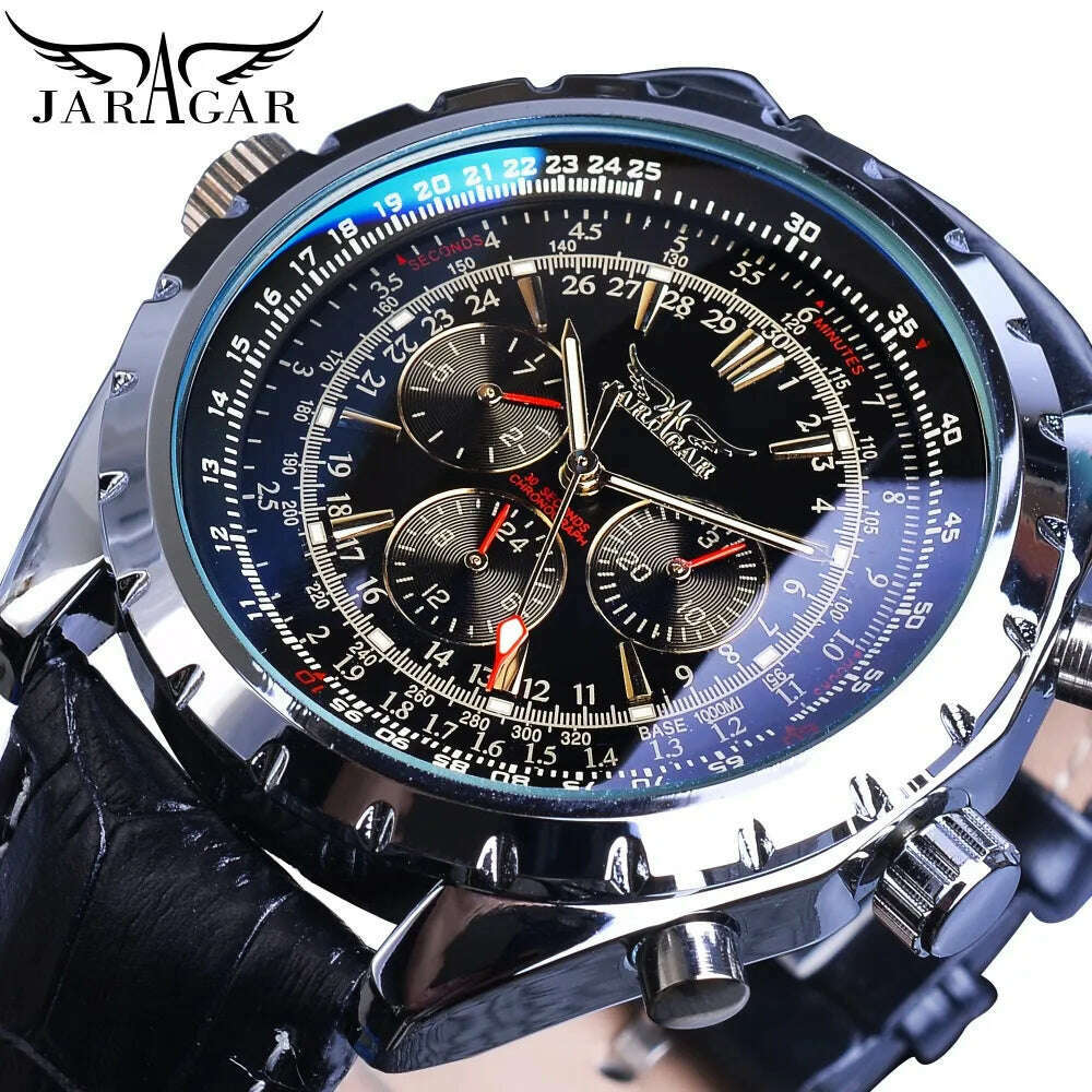 KIMLUD, Jaragar Automatic Mechanical Calendar Sport Watches Pilot Design Men's Wrist Watch Top Brand Luxury Fashion Male Leather, KIMLUD Women's Clothes
