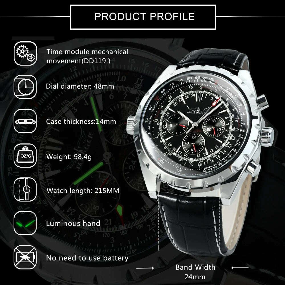 KIMLUD, Jaragar Automatic Watch for Men Military Multifunction 3 Sub-Dials Sports Mechanical Watches Top Brand Luxury Leather Steel Band, KIMLUD Womens Clothes