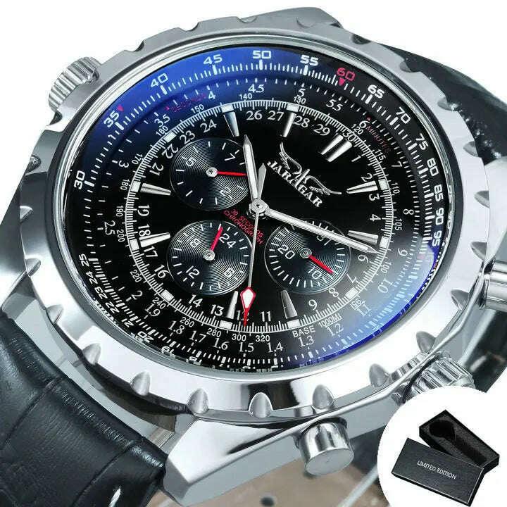 KIMLUD, Jaragar Automatic Watch for Men Military Multifunction 3 Sub-Dials Sports Mechanical Watches Top Brand Luxury Leather Steel Band, KIMLUD Womens Clothes