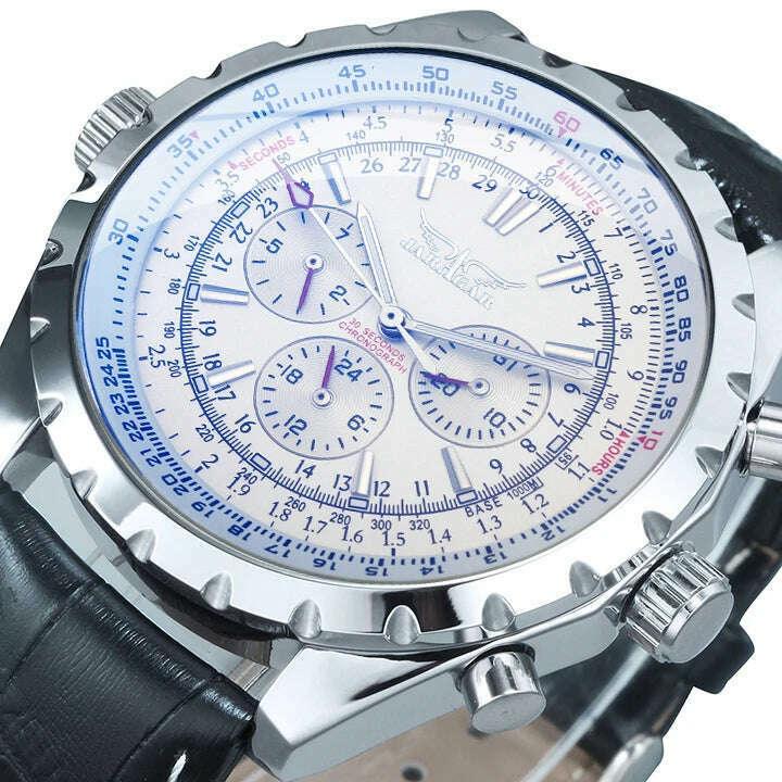 KIMLUD, Jaragar Automatic Watch for Men Military Multifunction 3 Sub-Dials Sports Mechanical Watches Top Brand Luxury Leather Steel Band, KIMLUD Womens Clothes