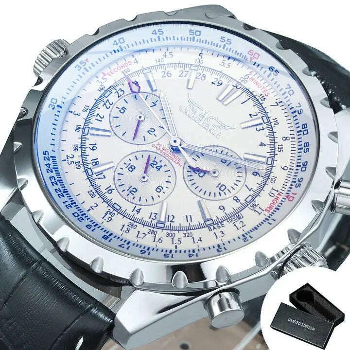KIMLUD, Jaragar Automatic Watch for Men Military Multifunction 3 Sub-Dials Sports Mechanical Watches Top Brand Luxury Leather Steel Band, KIMLUD Womens Clothes