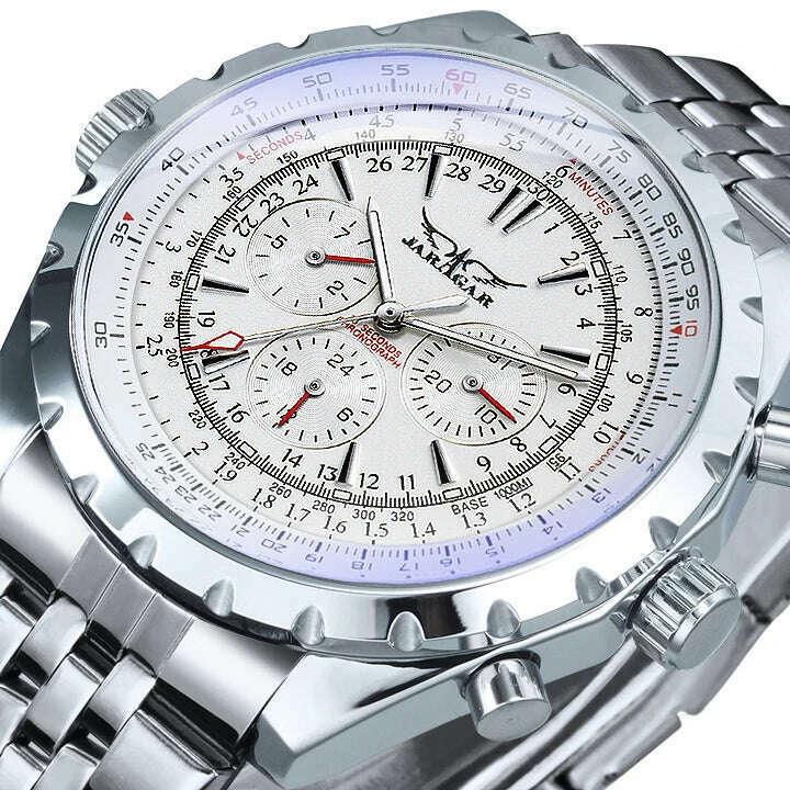KIMLUD, Jaragar Automatic Watch for Men Military Multifunction 3 Sub-Dials Sports Mechanical Watches Top Brand Luxury Leather Steel Band, KIMLUD Womens Clothes