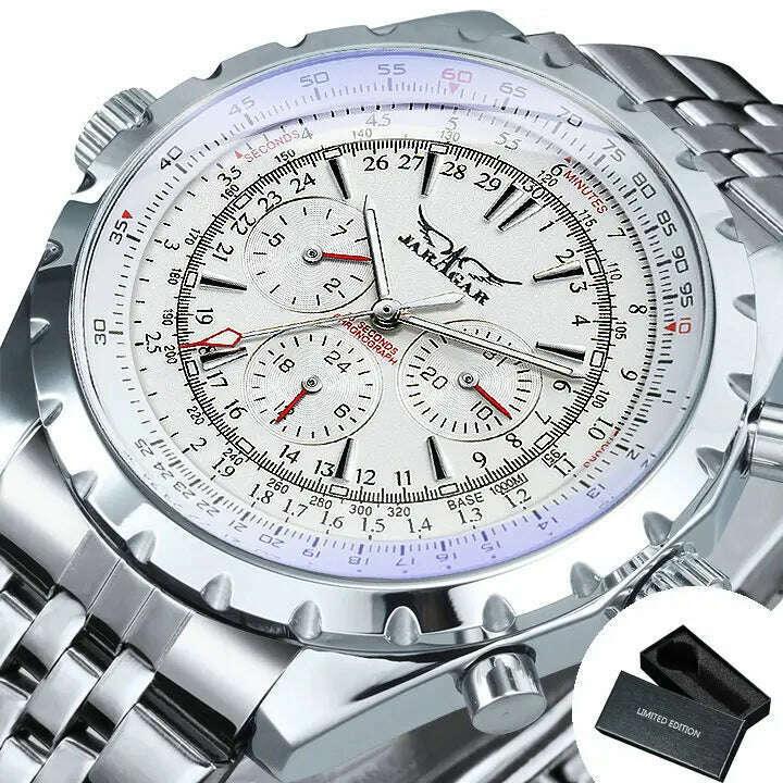 KIMLUD, Jaragar Automatic Watch for Men Military Multifunction 3 Sub-Dials Sports Mechanical Watches Top Brand Luxury Leather Steel Band, KIMLUD Womens Clothes