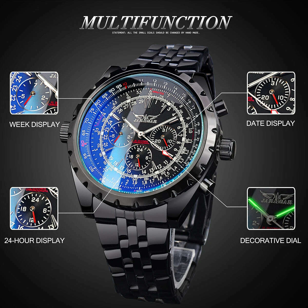 KIMLUD, Jaragar Blue Glass Design Black Silver Automatic Watch Stainless Steel Date Clock Luminous Men Business Mechanical Wristwatch, KIMLUD Womens Clothes