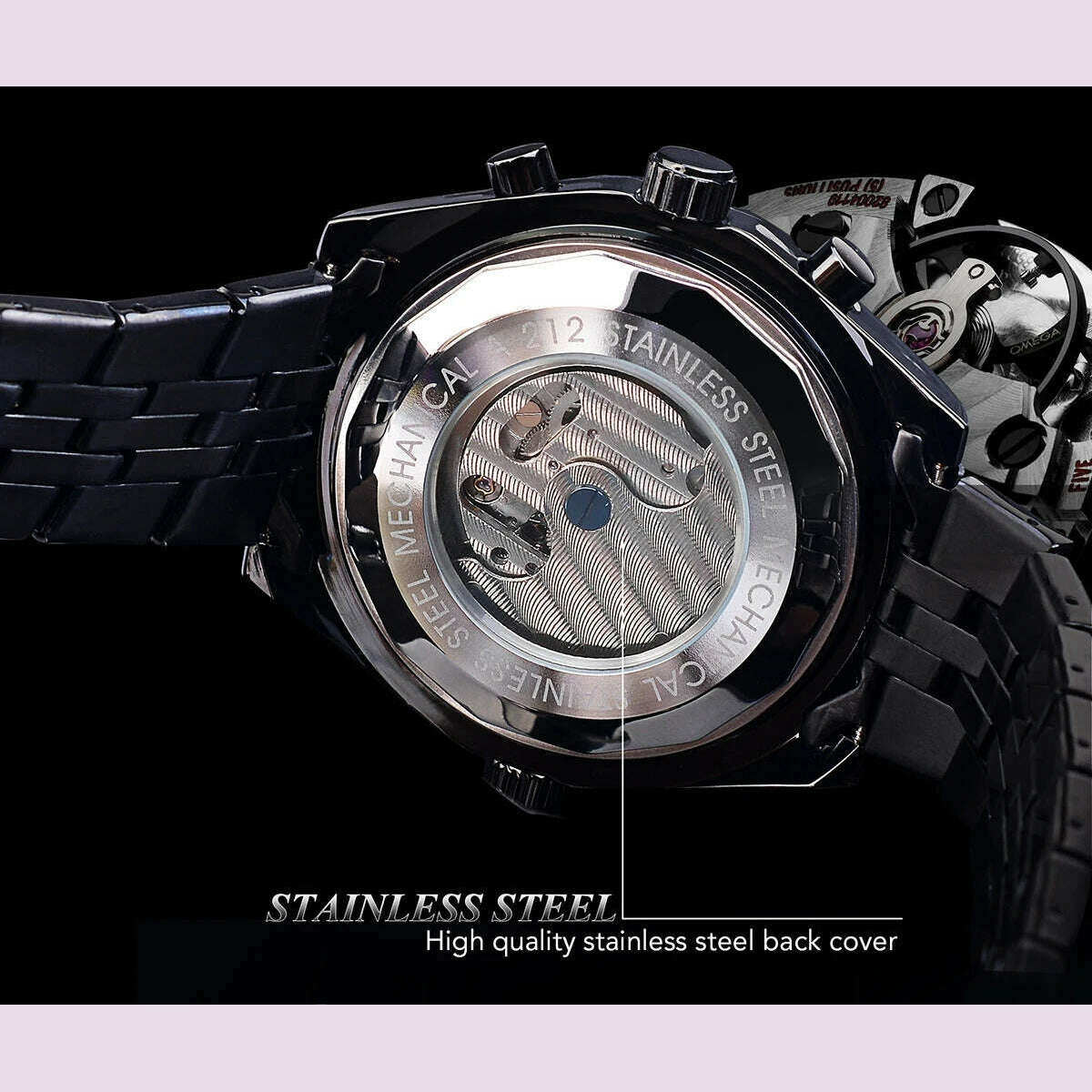 KIMLUD, Jaragar Blue Glass Design Black Silver Automatic Watch Stainless Steel Date Clock Luminous Men Business Mechanical Wristwatch, KIMLUD Womens Clothes