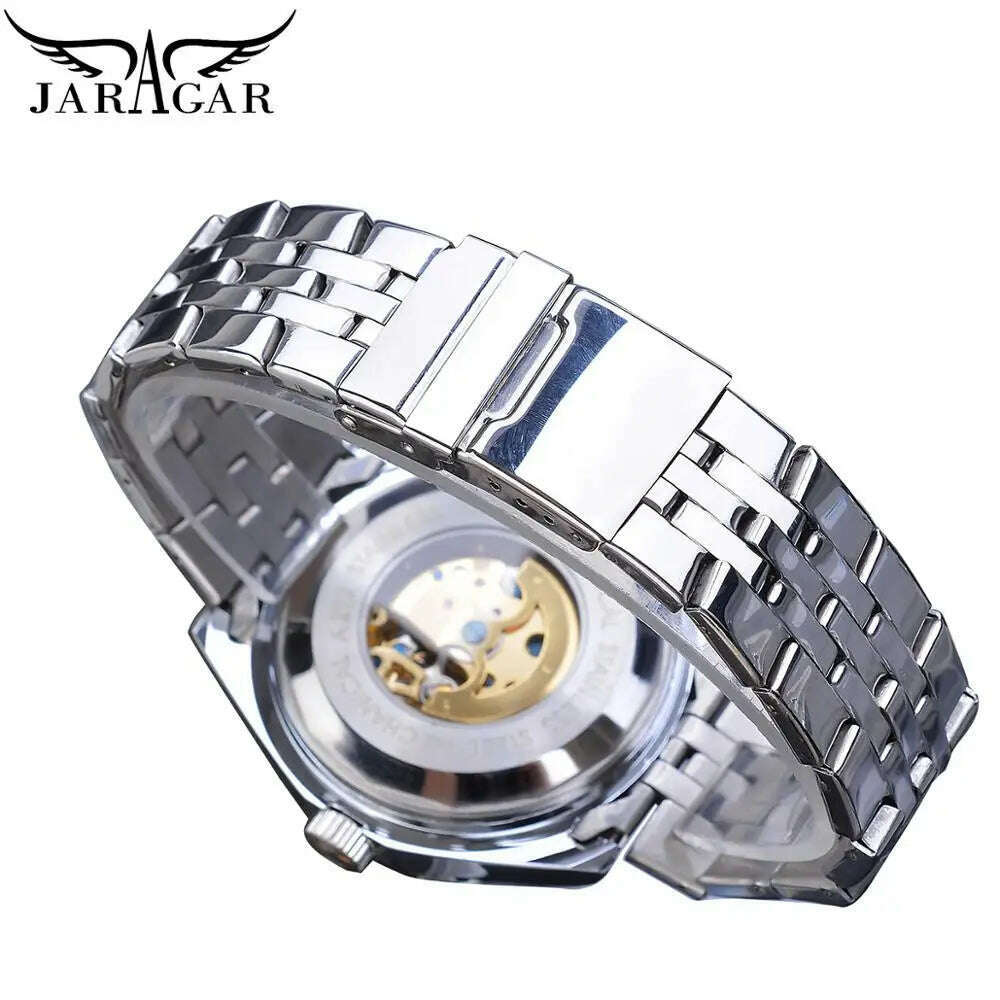 KIMLUD, Jaragar Brand Classic Automatic Mens Watch Relojes Hombre Silver Skeleton Steel Sport Business Mechanical Clock Watches Relogio, KIMLUD Womens Clothes