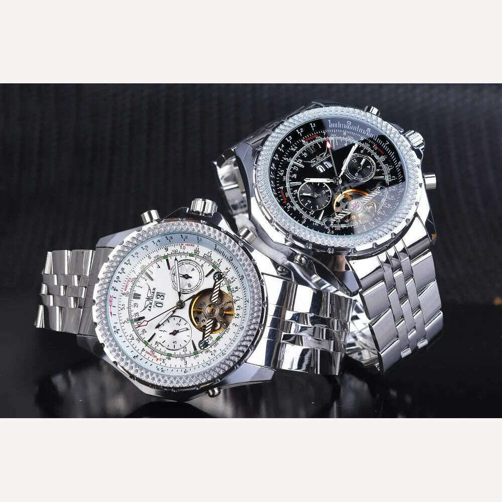 KIMLUD, Jaragar Men's Golden Automatic Self-Wind Watch Big Dial Calendar Function Relogio Masculino Mechanical Watches Steel Strap Clock, KIMLUD Womens Clothes