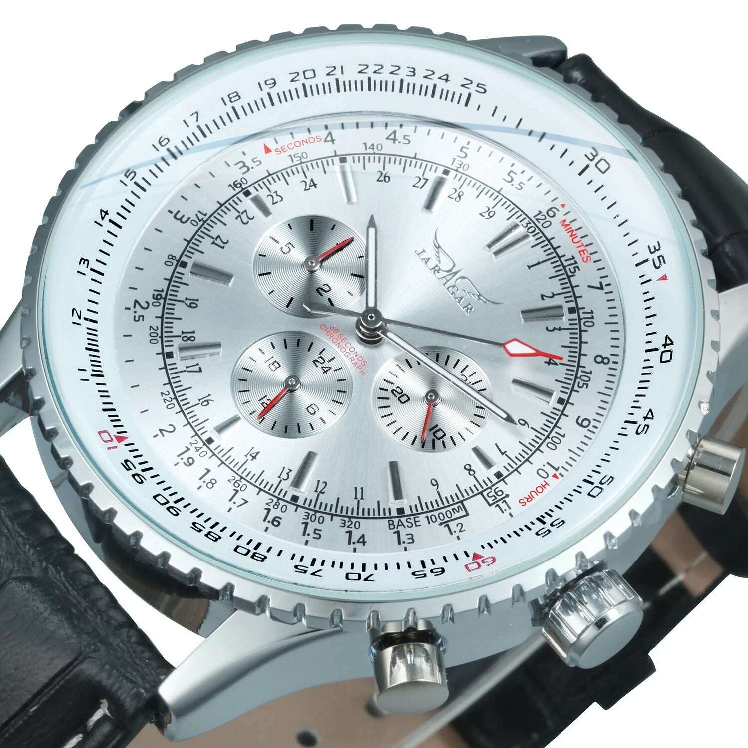 Jaragar Pilot Watch for Men Fashion Multifunction Three Dials Sports Automatic Mechanical Watches Black Leather Strap Luminous - KIMLUD