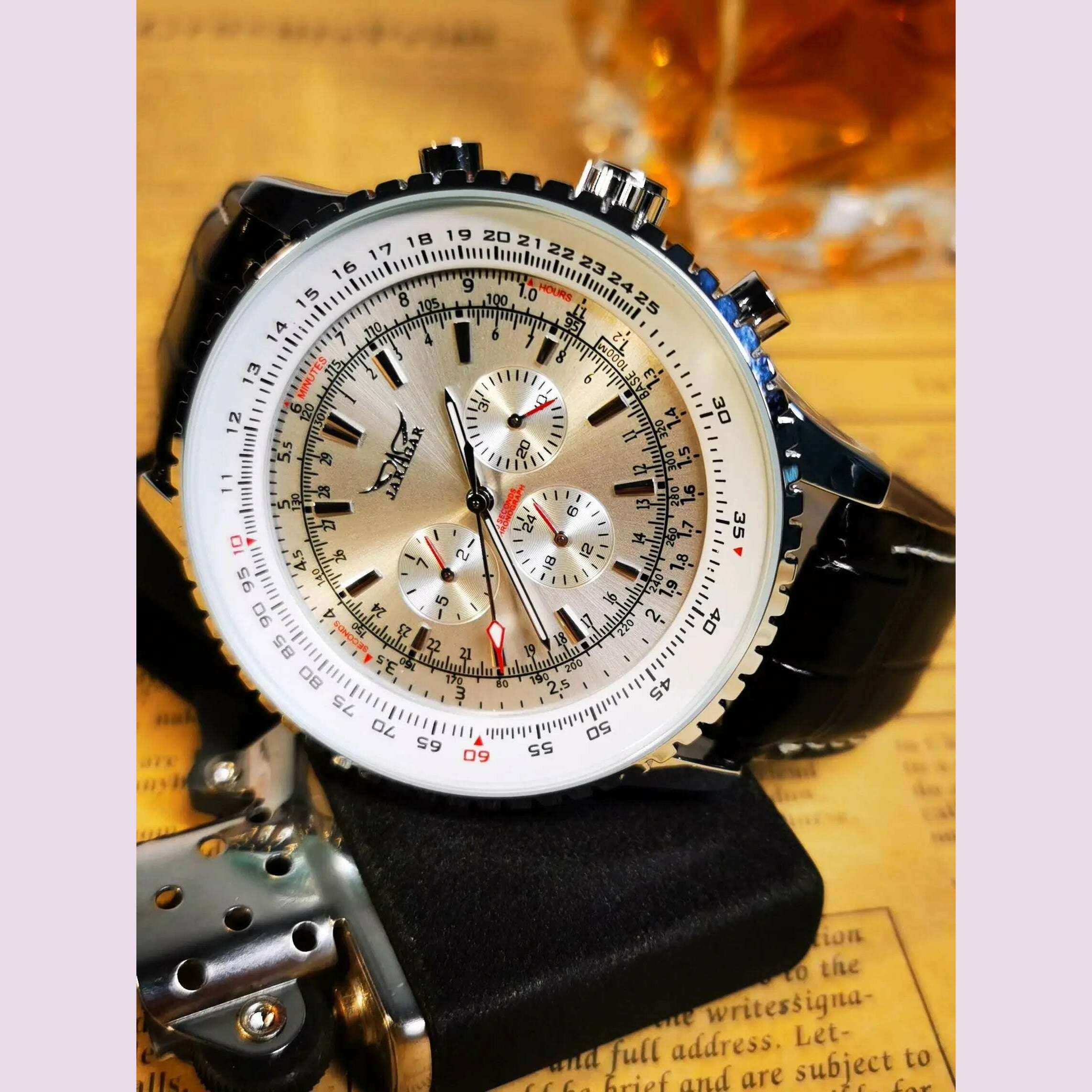 KIMLUD, JARAGAR Pilot Watch Military Mens Watches Top Brand Luxury Leather Strap Cool Male Clock Chronograph montre homme relógios Gift, KIMLUD Womens Clothes