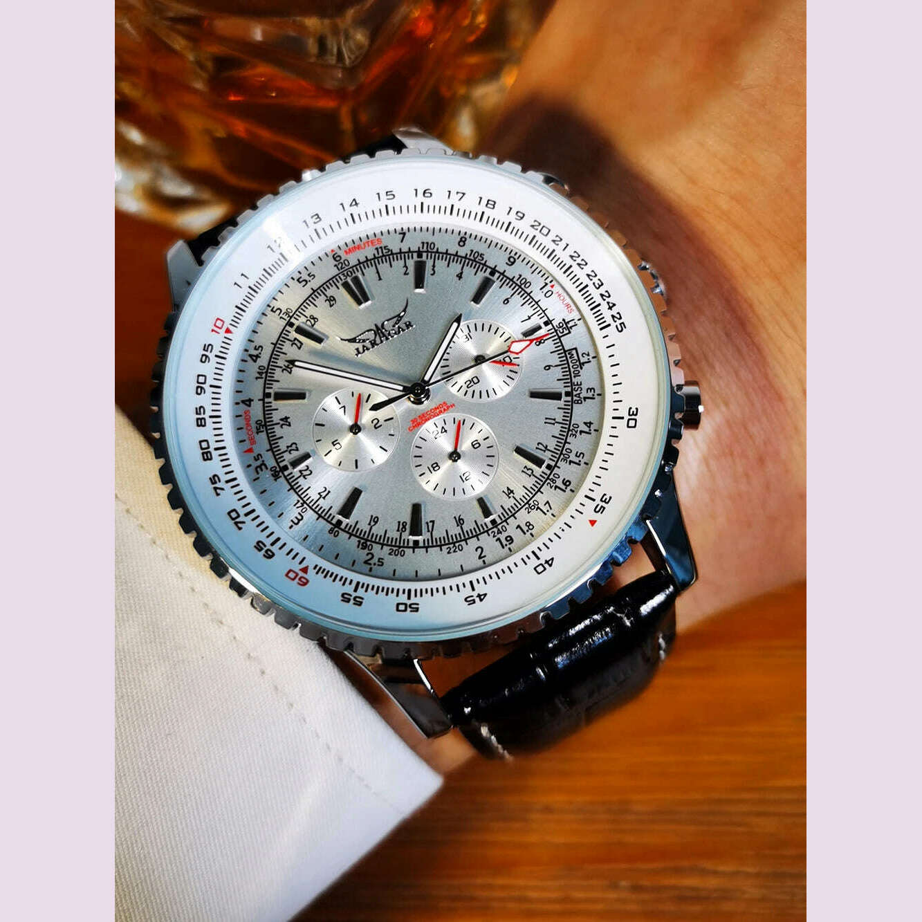 KIMLUD, JARAGAR Pilot Watch Military Mens Watches Top Brand Luxury Leather Strap Cool Male Clock Chronograph montre homme relógios Gift, KIMLUD Womens Clothes