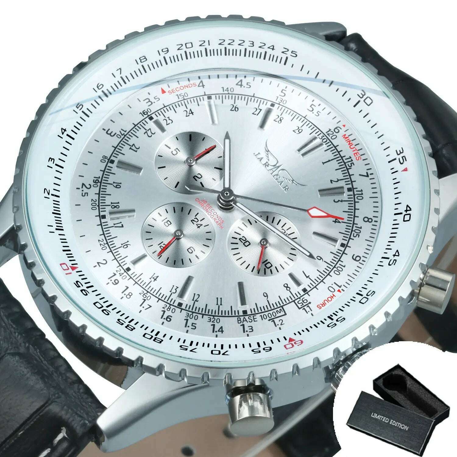 KIMLUD, JARAGAR Pilot Watch Military Mens Watches Top Brand Luxury Leather Strap Cool Male Clock Chronograph montre homme relógios Gift, BOX WHITE, KIMLUD APPAREL - Womens Clothes