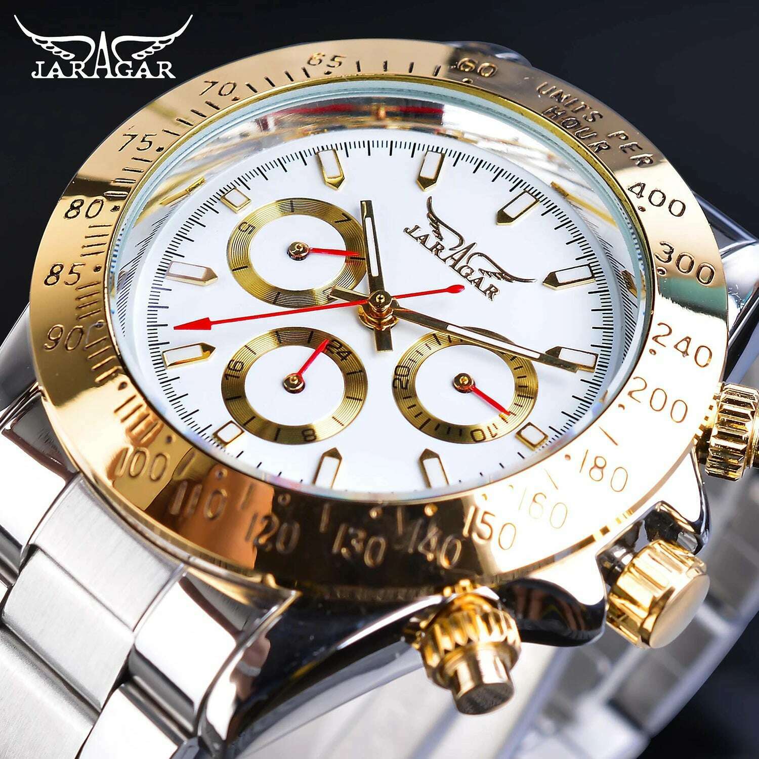 KIMLUD, Jaragar Relogio Masculino Watch Men 2019 Golden Big Dial Calendar Display Automatic Steel Wrist Watches Mechanical Clock For Men, KIMLUD Womens Clothes