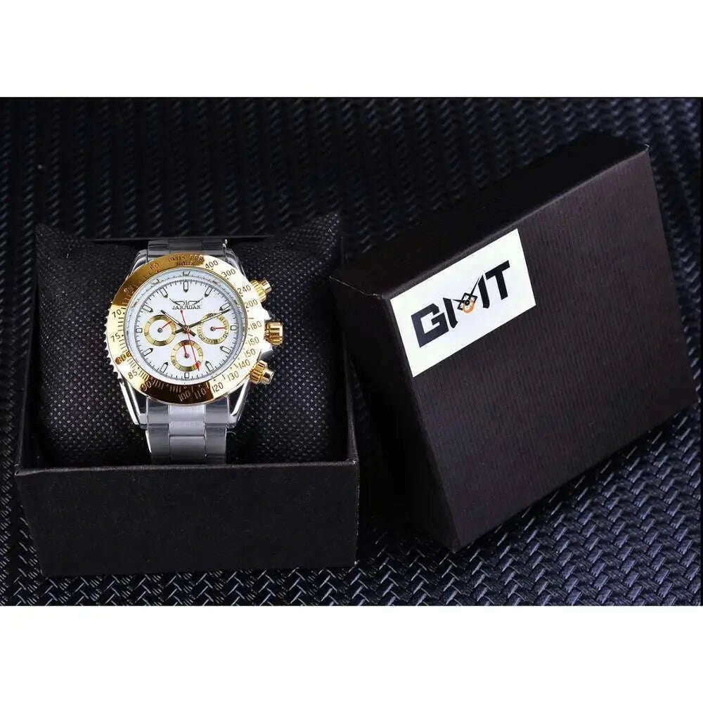 KIMLUD, Jaragar Relogio Masculino Watch Men 2019 Golden Big Dial Calendar Display Automatic Steel Wrist Watches Mechanical Clock For Men, KIMLUD Womens Clothes
