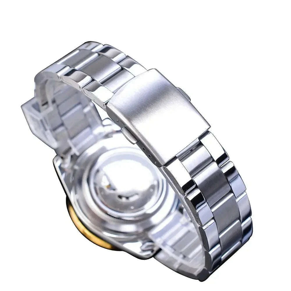 KIMLUD, Jaragar Relogio Masculino Watch Men 2019 Golden Big Dial Calendar Display Automatic Steel Wrist Watches Mechanical Clock For Men, KIMLUD Womens Clothes