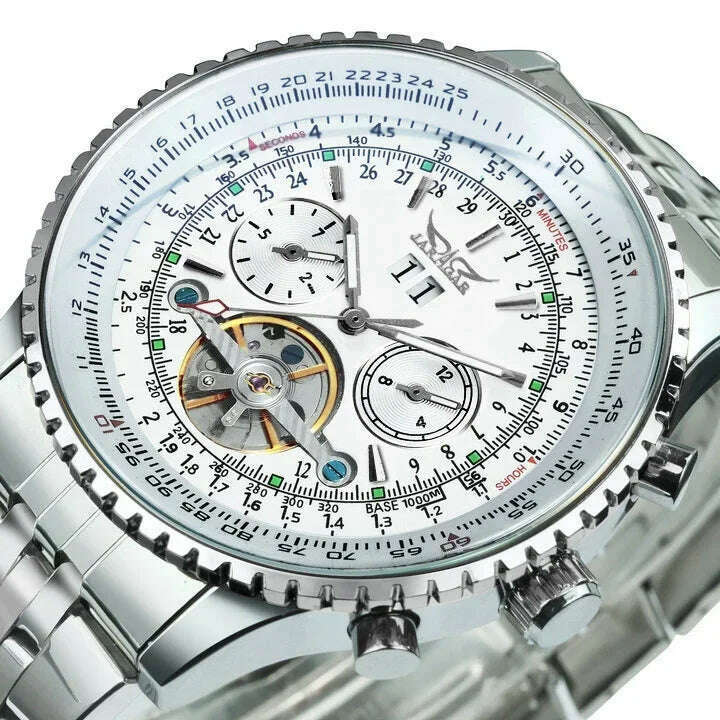 KIMLUD, JARAGAR Watch Men Tourbillon Watches Luxury Full Steel Multifunctional Automatic Mechanical Wristwatches Men Reloj Hombre, METAL SILVER-WHITE / CHINA, KIMLUD APPAREL - Womens Clothes