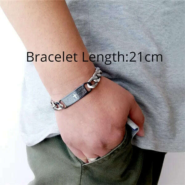 KIMLUD, Jesus Cross Men's 316L Stainless Steel Bracelet Male Wholesale pulseira Mens Braclets Gold Color Wrist Bracelets For Men Jewelry, SL1381 Black Color, KIMLUD APPAREL - Womens Clothes