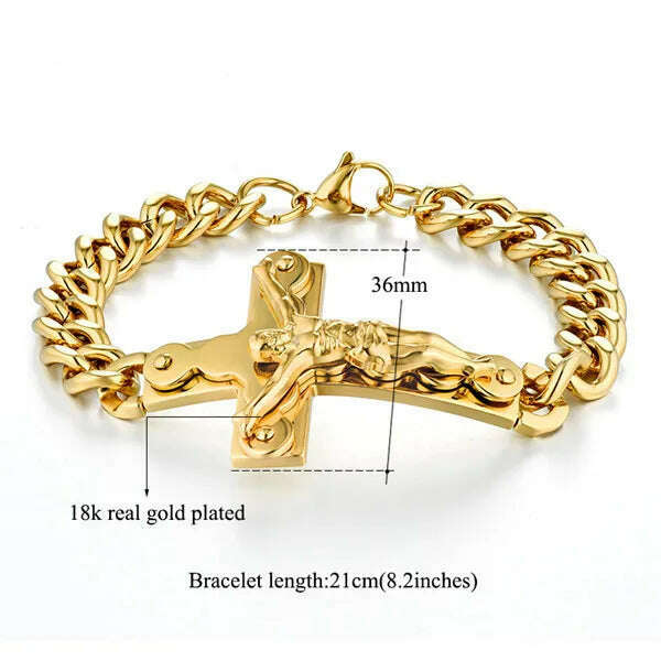 KIMLUD, Jesus Cross Men's 316L Stainless Steel Bracelet Male Wholesale pulseira Mens Braclets Gold Color Wrist Bracelets For Men Jewelry, KIMLUD Womens Clothes