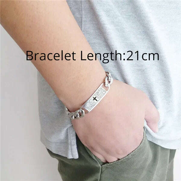 KIMLUD, Jesus Cross Men's 316L Stainless Steel Bracelet Male Wholesale pulseira Mens Braclets Gold Color Wrist Bracelets For Men Jewelry, SL1380 Silver Color, KIMLUD APPAREL - Womens Clothes