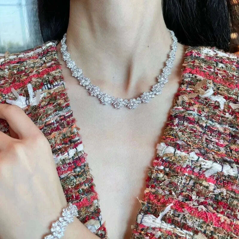 Jewelry Set - Flower Zircon - Sterling Silver - Silver | KIMLUD