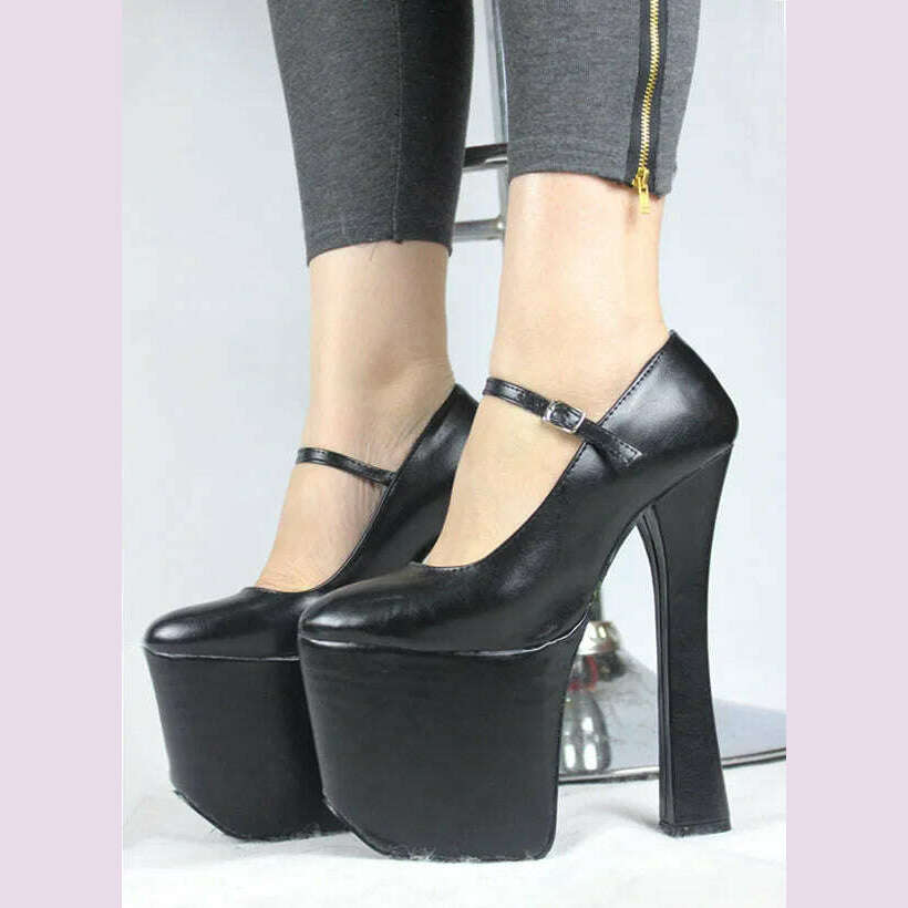 jialuowei Black patent platform Mary Janes Pumps with chunky 7 1/2" heel with 3 1/2" platform high heel pumps Cosplay shoes - KIMLUD