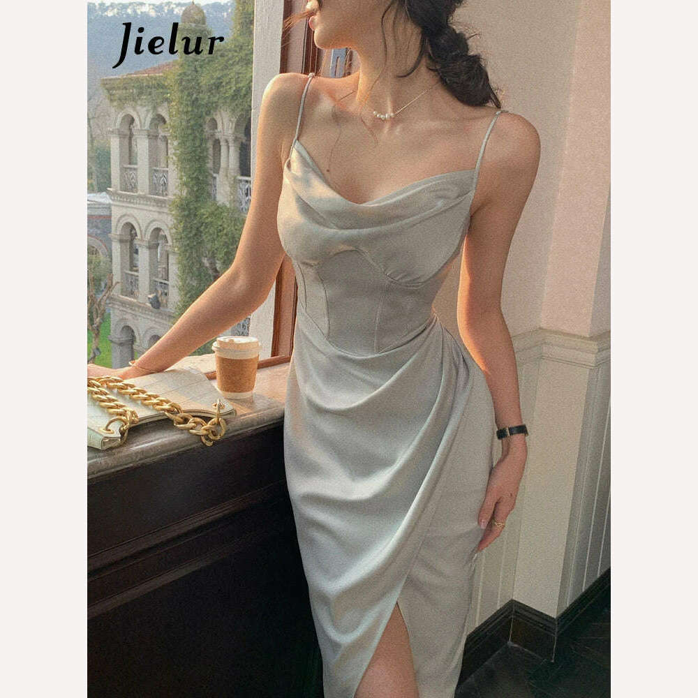 KIMLUD, Jielur New Women Corset Ruched Midi Dress Summer Spaghetti Strap Sexy Bodycon Elegant Party Slim One Piece Clothes Vestidos, Green / S, KIMLUD APPAREL - Womens Clothes