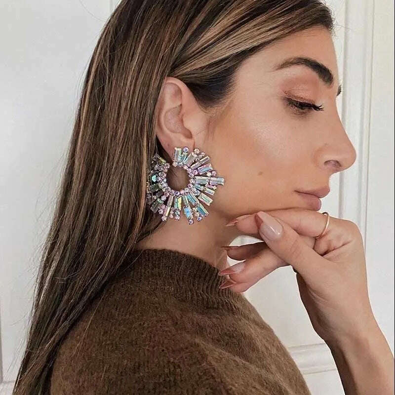 KIMLUD, JIJIAWENHUA New Trend women's Shiny Rhinestone Drop Earrings Modern Girl's Fashion Jewelry Accessories Hot Sale, KIMLUD Womens Clothes