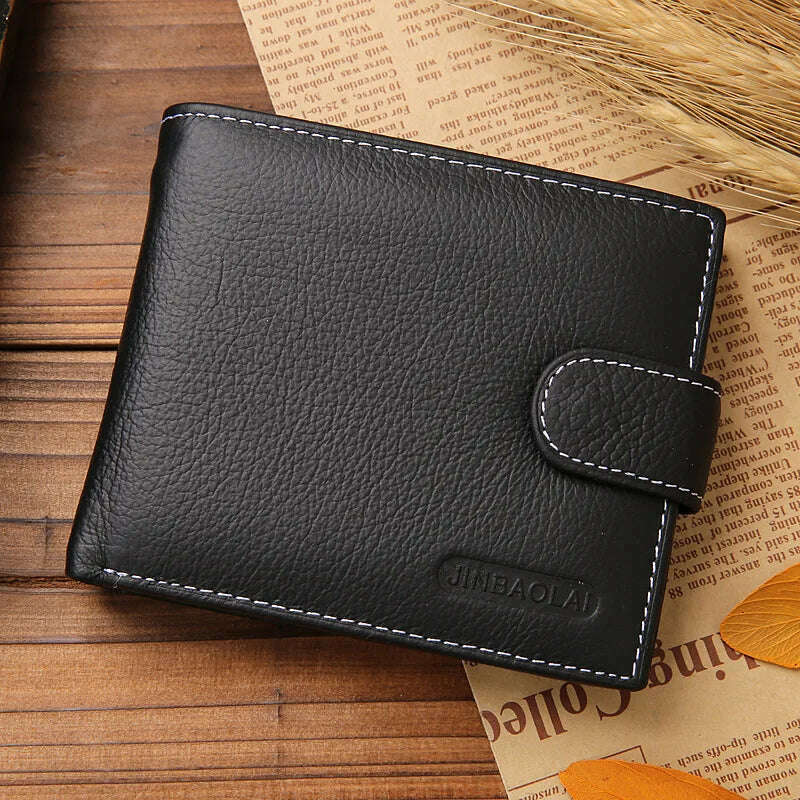 JINBAOLAI Leather Men Wallets Cow Leather Solid Sample Style Zipper Purse Man Card Horders Famous Brand High Quality Male Wallet - KIMLUD