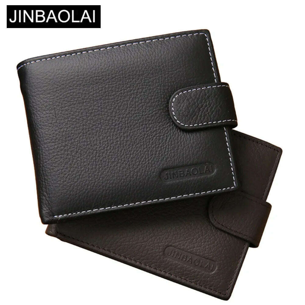 JINBAOLAI Leather Men Wallets Cow Leather Solid Sample Style Zipper Purse Man Card Horders Famous Brand High Quality Male Wallet - KIMLUD
