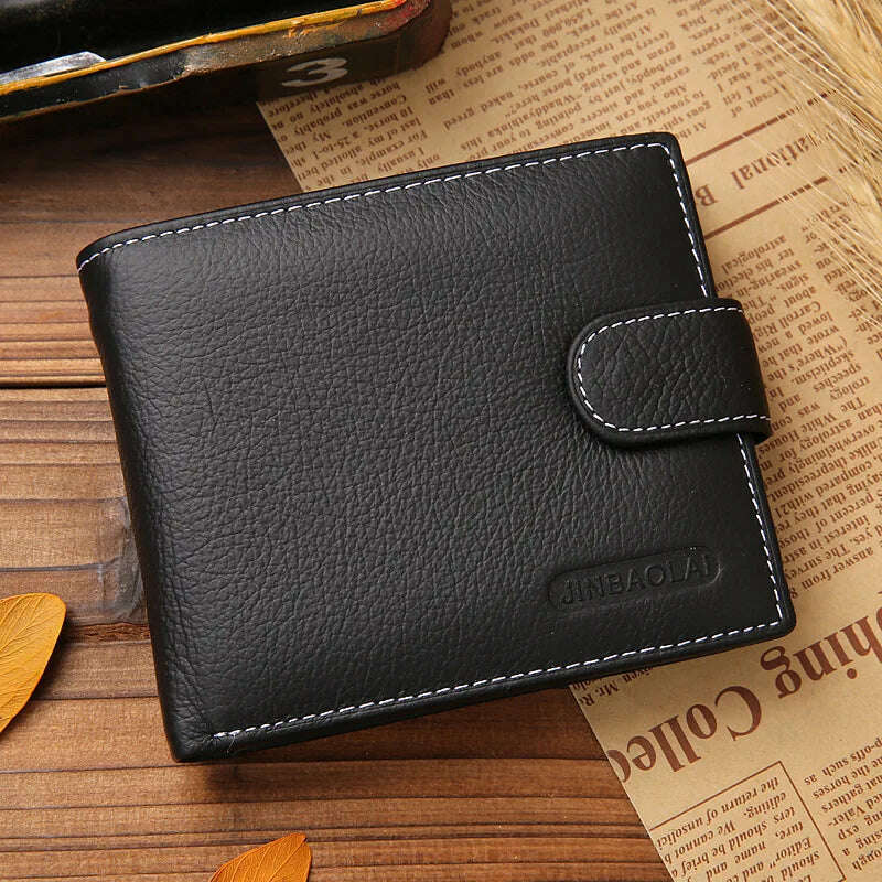 JINBAOLAI Leather Men Wallets Cow Leather Solid Sample Style Zipper Purse Man Card Horders Famous Brand High Quality Male Wallet - KIMLUD
