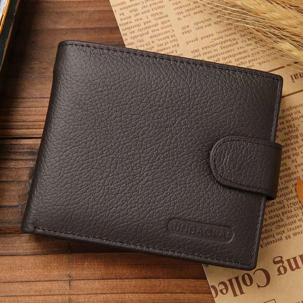 JINBAOLAI Leather Men Wallets Cow Leather Solid Sample Style Zipper Purse Man Card Horders Famous Brand High Quality Male Wallet - KIMLUD