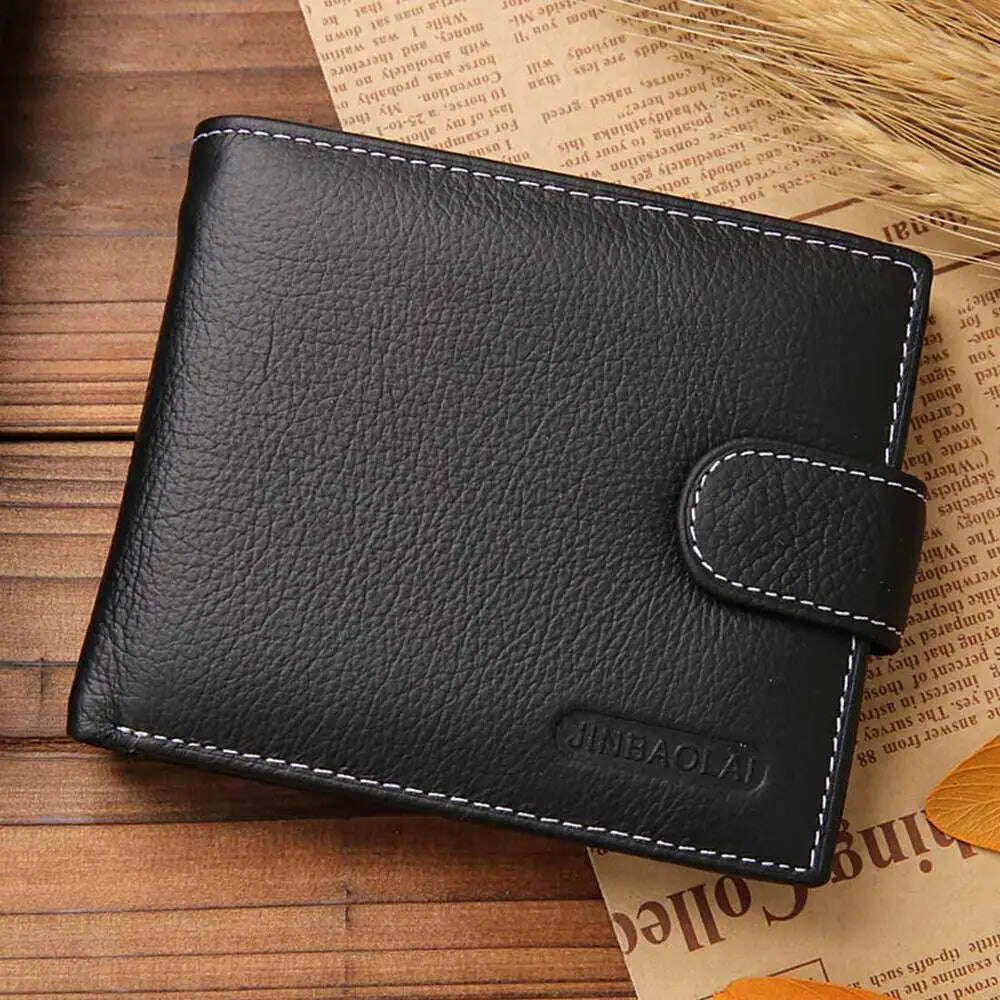 JINBAOLAI Leather Men Wallets Cow Leather Solid Sample Style Zipper Purse Man Card Horders Famous Brand High Quality Male Wallet - KIMLUD