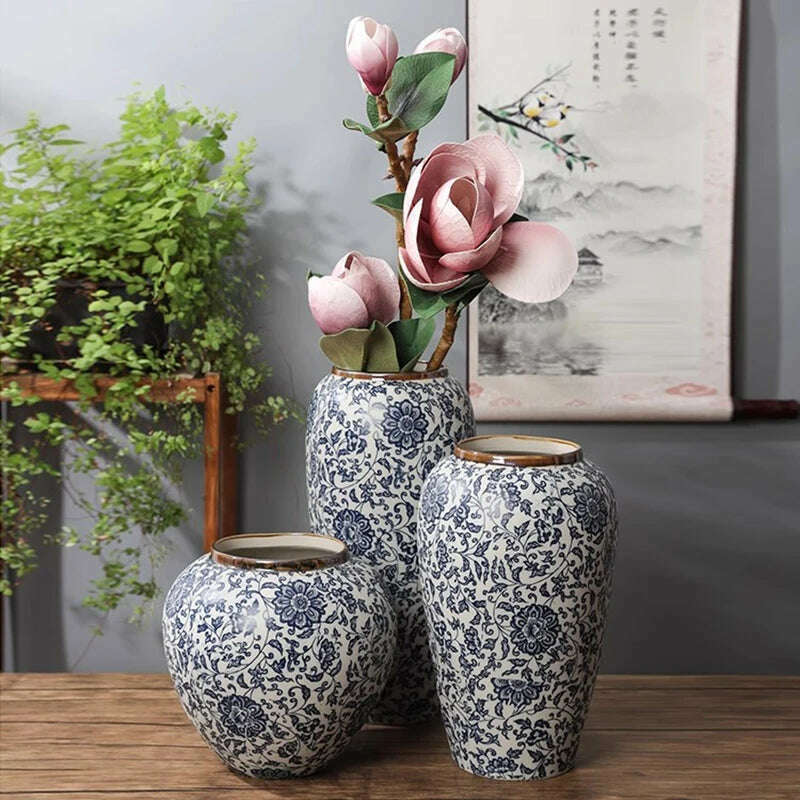 KIMLUD, Jingdezhen-ceramic vase for home decoration, blue and white porcelain decoration, KIMLUD Womens Clothes