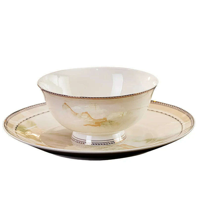 Jingdezhen dish set housewarming tableware set bowl and plate ceramic tableware set light luxury plate bowl - KIMLUD