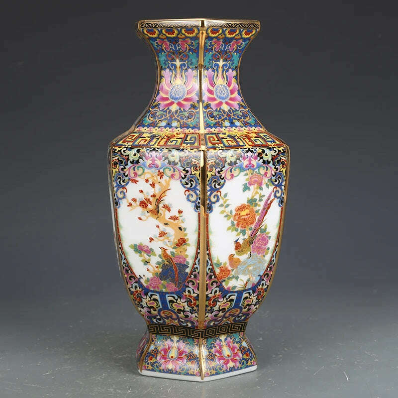 Jingdezhen Porcelain Vase Porch Ornaments Antique Official Enamel Porcelain Antique Collection Square Vase - KIMLUD